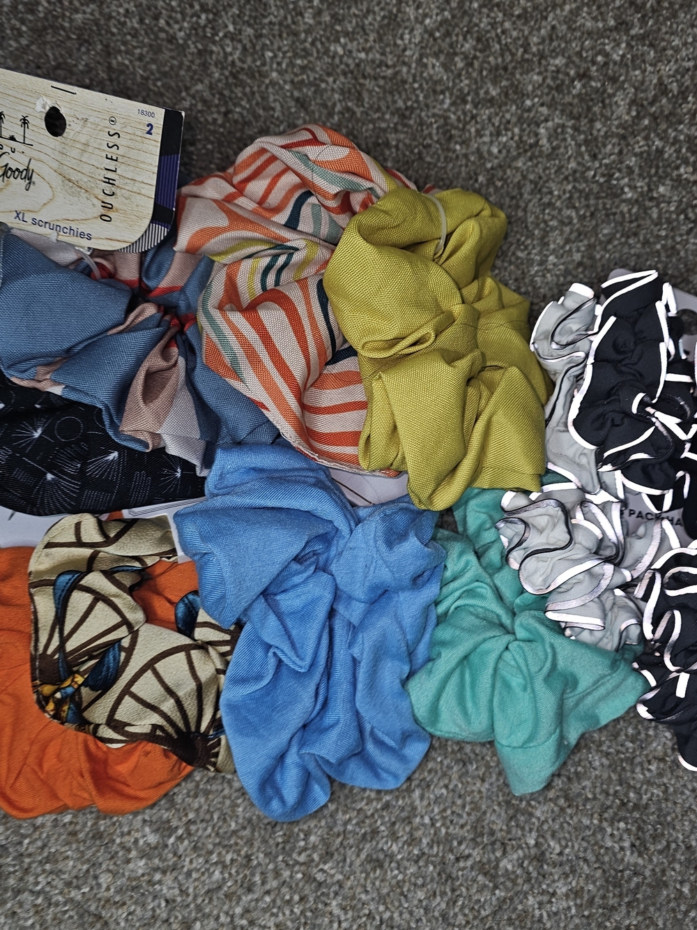 Mixed Color Scrunchie Set - Blue, Teal, Lime, Orange, Striped